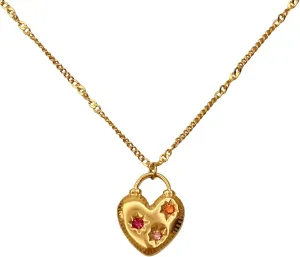 Fashion Versatile Stainless Steel 18K Gold Plated Pink Zircon Love Lock Square Pendant Star Gold Necklace Natural Stone Beads Jewelry