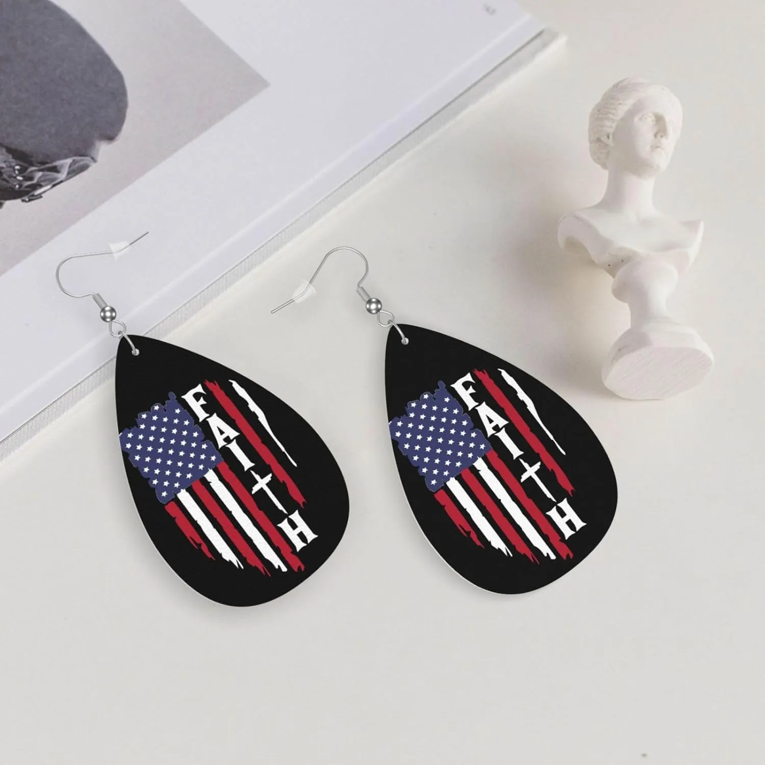 Faux Leather Teardrop Earrings Double-Sided Drop Dangle Earrings For Women Ears Accessories