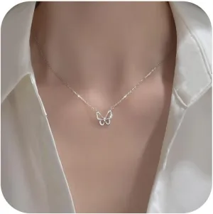 Fesciory Silver Rhinestone Tennis Necklaces for Women, Dainty Adjustable Layered Twist Rope Cubic Zircon Diamond Butterfly Necklace, Iced Out Heart Jewelry Gifts (Diamond Butterfly)