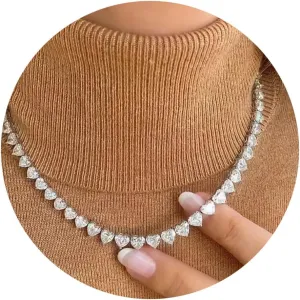 Fesciory Silver Rhinestone Tennis Necklaces for Women, Dainty Adjustable Layered Twist Rope Cubic Zircon Diamond Butterfly Necklace, Iced Out Heart Jewelry Gifts (Heart)