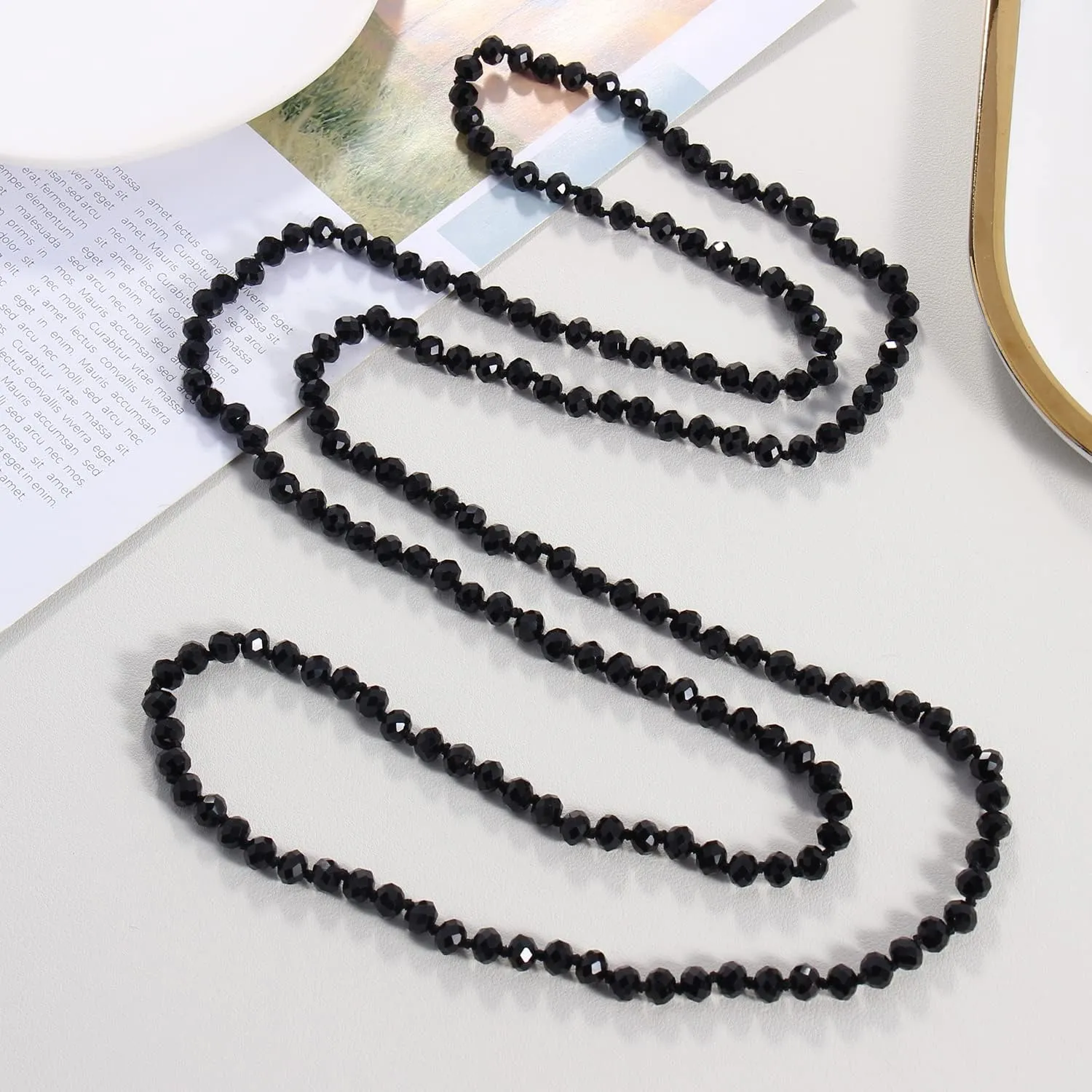 Firstmeet Fashion Beads Rope Knot Long Beaded Necklace Versatile 60" Strand Costume Jewelry for Women and Men