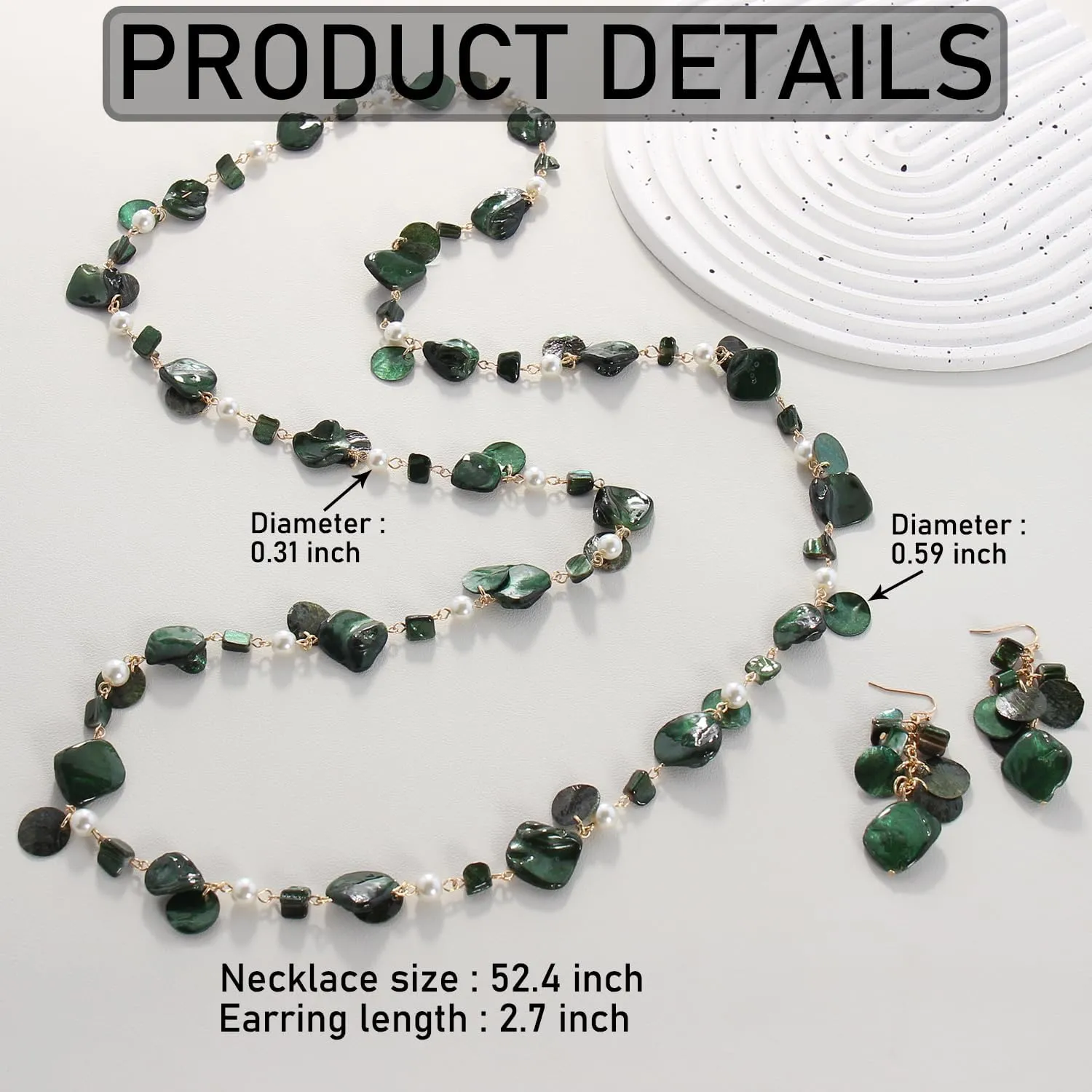 Firstmeet Long Multicolor Shell Beaded Necklace with Earrings Seashell Pendant Cultured Freshwater Pearl Handmade Boho Necklace for Women