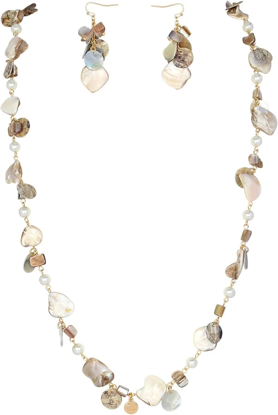 Firstmeet Long Multicolor Shell Beaded Necklace with Earrings Seashell Pendant Cultured Freshwater Pearl Handmade Boho Necklace for Women