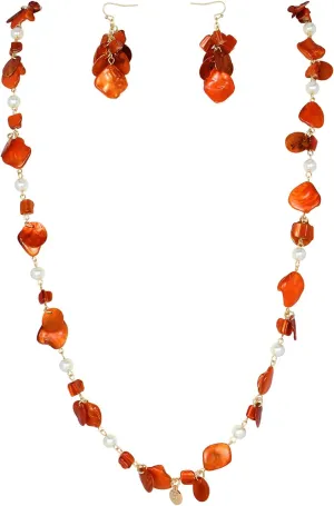 Firstmeet Long Multicolor Shell Beaded Necklace with Earrings Seashell Pendant Cultured Freshwater Pearl Handmade Boho Necklace for Women