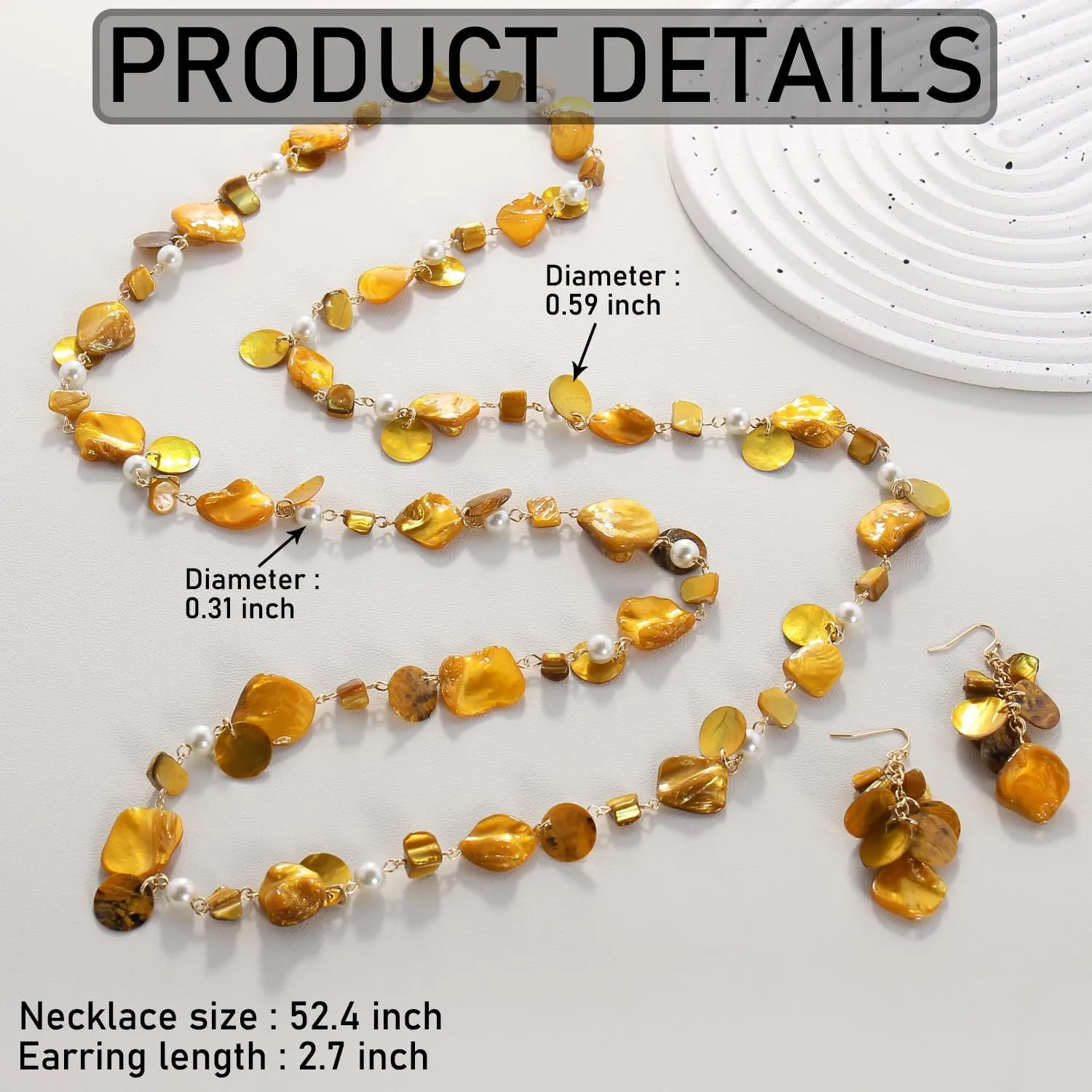 Firstmeet Long Multicolor Shell Beaded Necklace with Earrings Seashell Pendant Cultured Freshwater Pearl Handmade Boho Necklace for Women