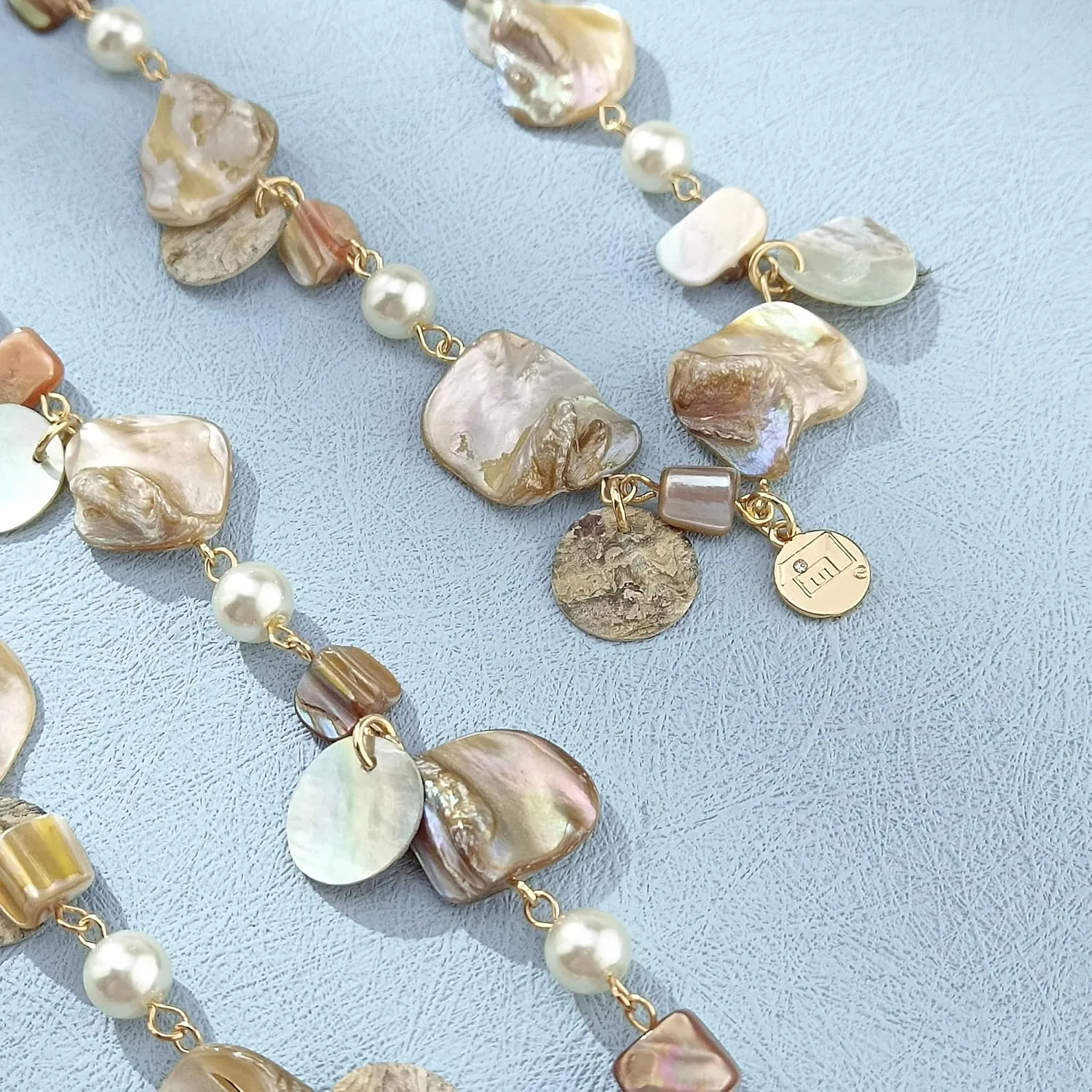 Firstmeet Long Multicolor Shell Beaded Necklace with Earrings Seashell Pendant Cultured Freshwater Pearl Handmade Boho Necklace for Women