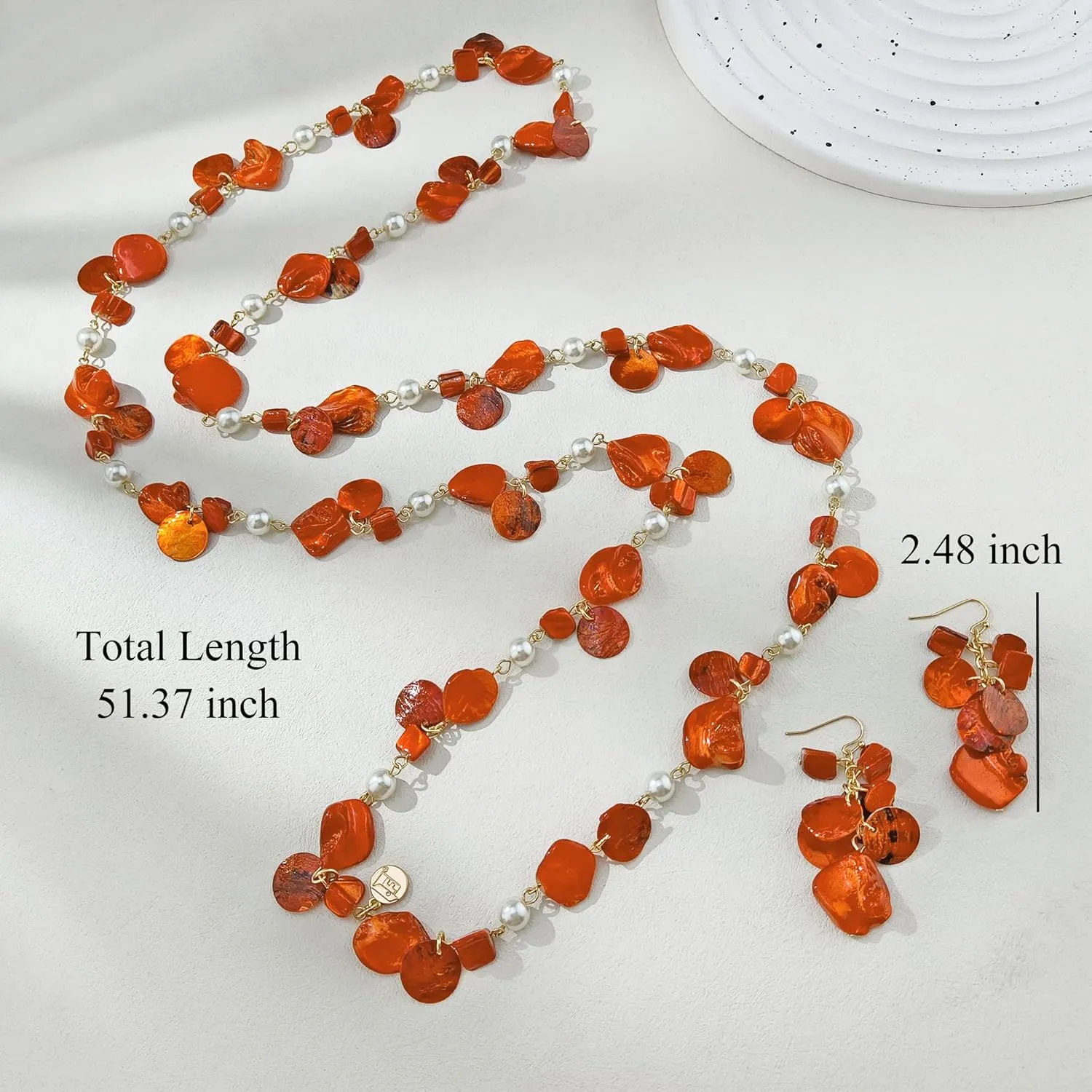 Firstmeet Long Multicolor Shell Beaded Necklace with Earrings Seashell Pendant Cultured Freshwater Pearl Handmade Boho Necklace for Women