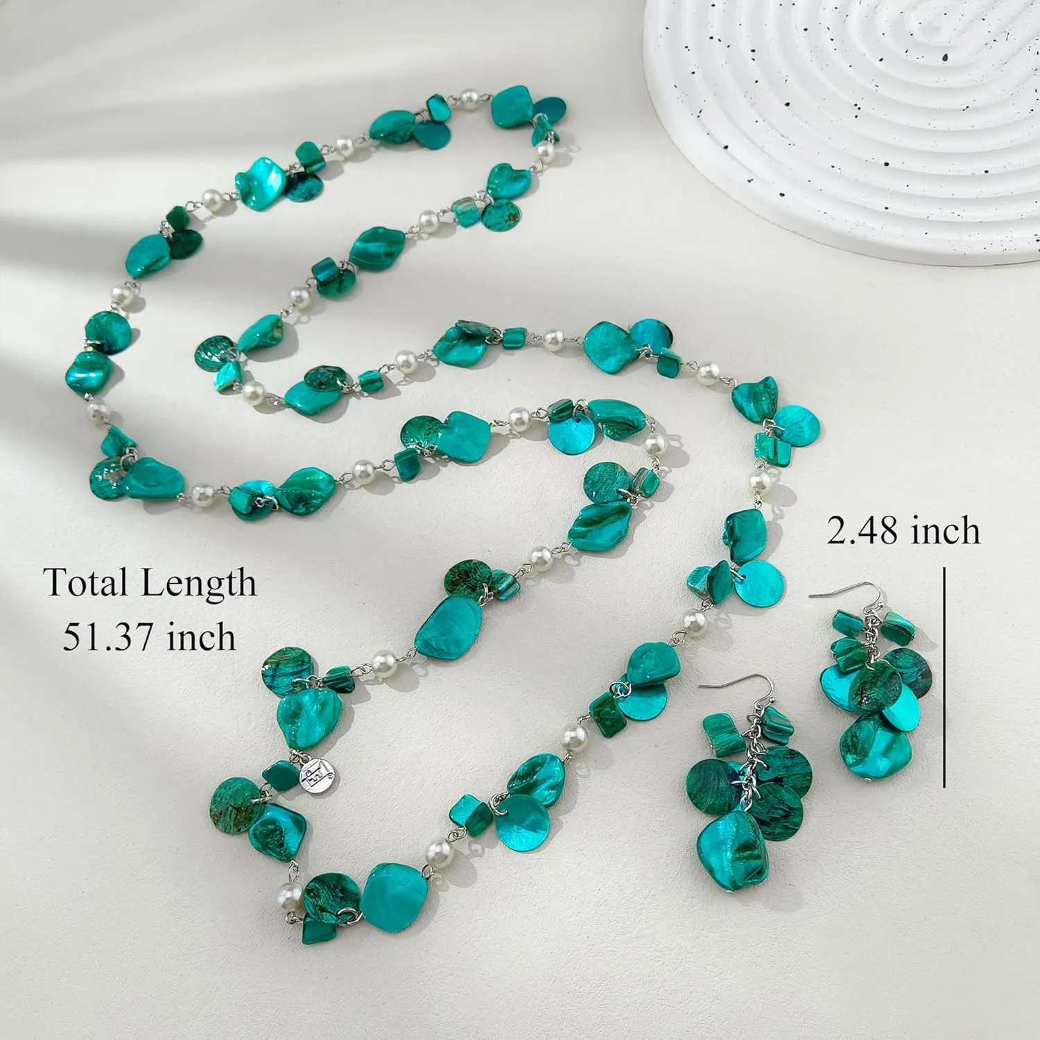 Firstmeet Long Multicolor Shell Beaded Necklace with Earrings Seashell Pendant Cultured Freshwater Pearl Handmade Boho Necklace for Women