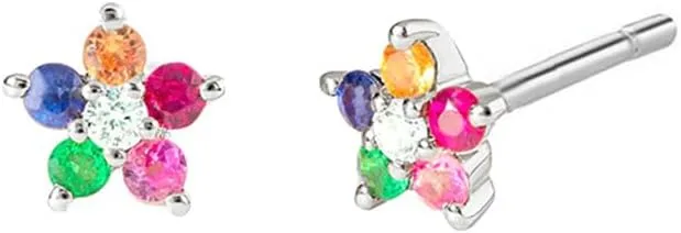 Flower Cartilage Stud Tiny Earring for Women Girls Colorful Crystal Mini Dainty Ladies Flowers Studs Wedding Cute Unique Earrings Gold Plated Tragus Post Pin Hypoallergenic Piercing Jewelry Gifts