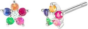 Flower Cartilage Stud Tiny Earring for Women Girls Colorful Crystal Mini Dainty Ladies Flowers Studs Wedding Cute Unique Earrings Gold Plated Tragus Post Pin Hypoallergenic Piercing Jewelry Gifts