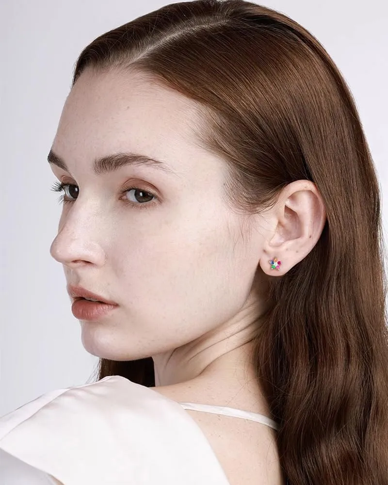 Flower Cartilage Stud Tiny Earring for Women Girls Colorful Crystal Mini Dainty Ladies Flowers Studs Wedding Cute Unique Earrings Gold Plated Tragus Post Pin Hypoallergenic Piercing Jewelry Gifts