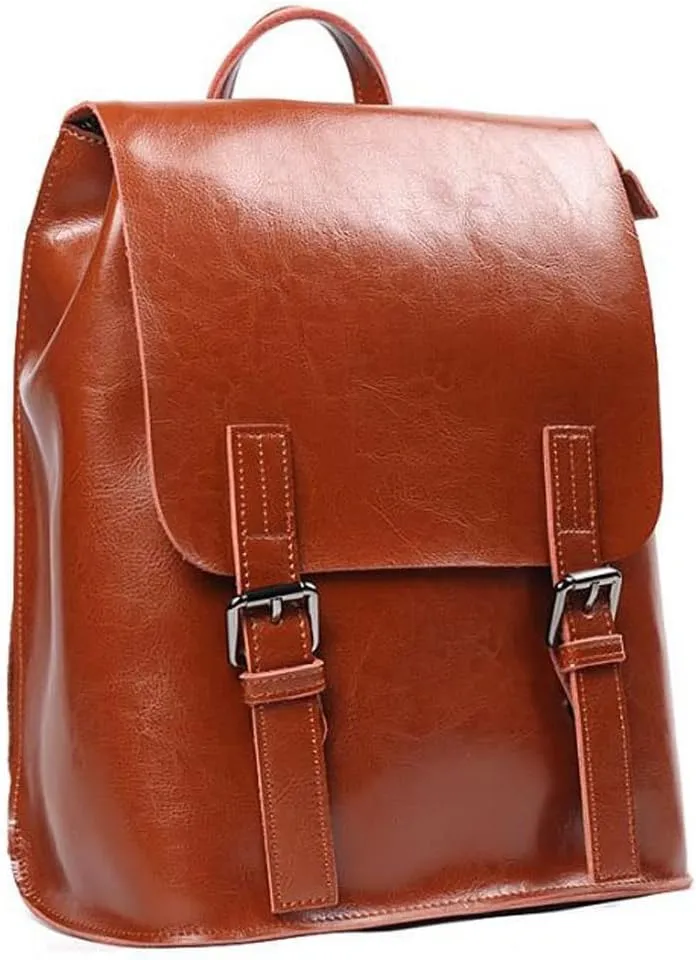 for women Casual One-shoulder Portable Backpacks Waterproof solid colour PU leather Flap soft pocket (Brown)