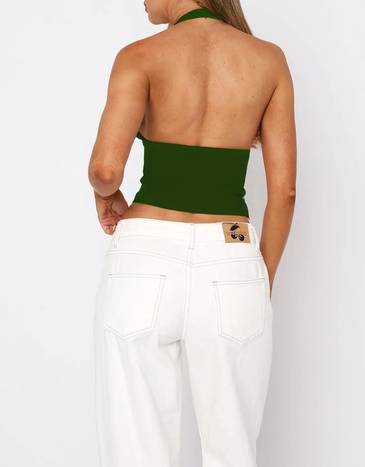 ForeFair Women Sexy Halter Deep V Neck Backless Crop Tank Top Open Back Sleeveless Slim Fit Y2k Summer Tops
