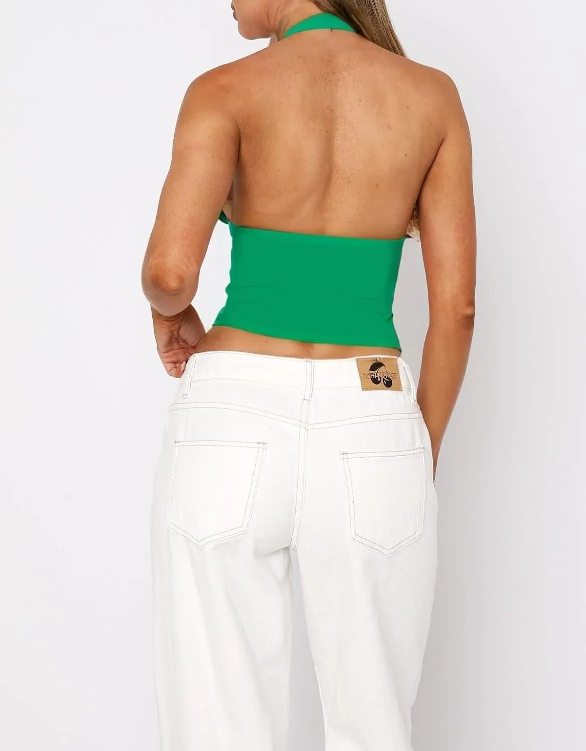ForeFair Women Sexy Halter Deep V Neck Backless Crop Tank Top Open Back Sleeveless Slim Fit Y2k Summer Tops