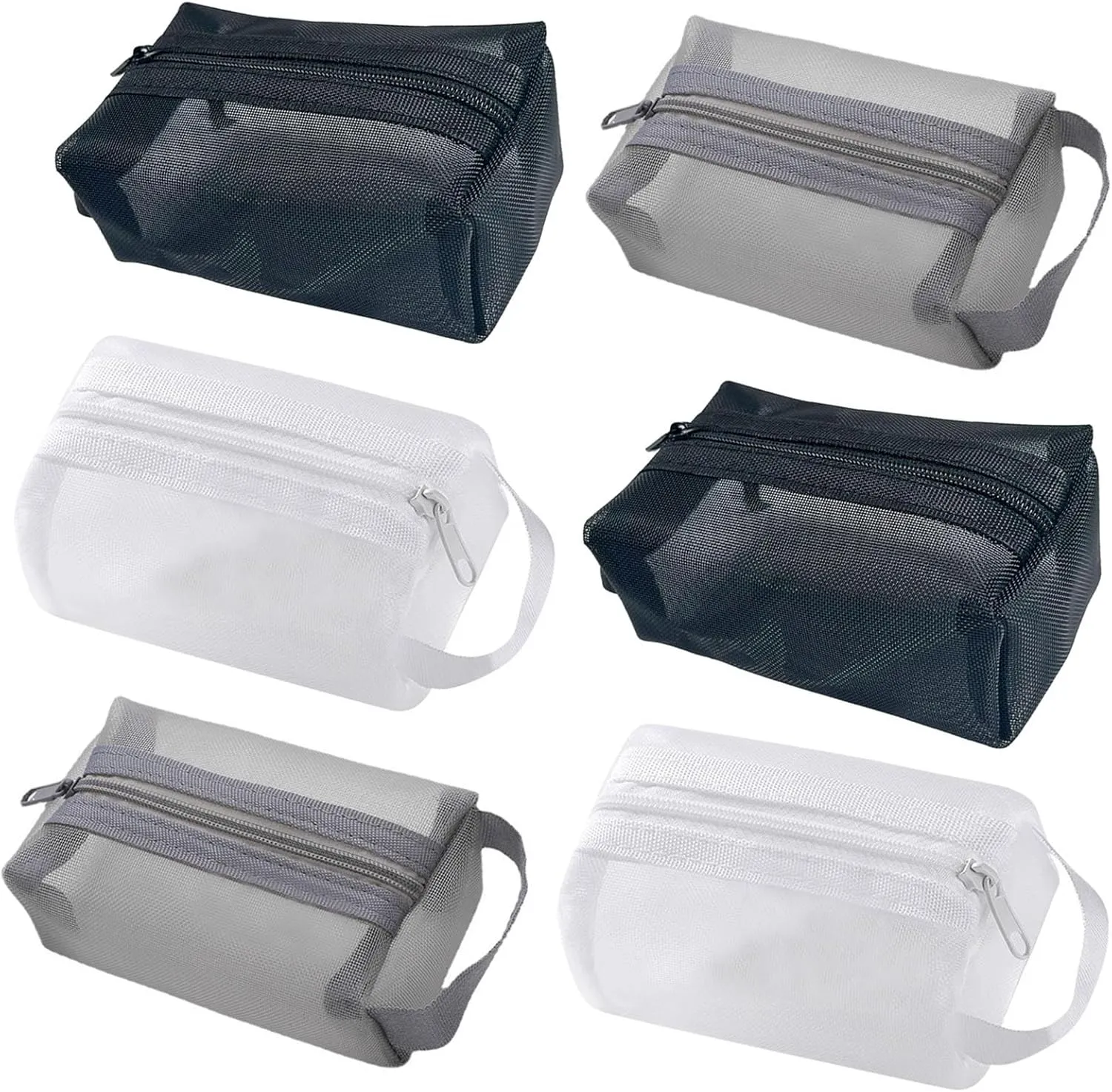 FOTN 6PCS Portable Square Mesh Storage Bag Mesh Makeup Bag with Zipper Mesh Cosmetic Bag Small Square Mesh Coin Purse Portable Fashion Toiletry Bag