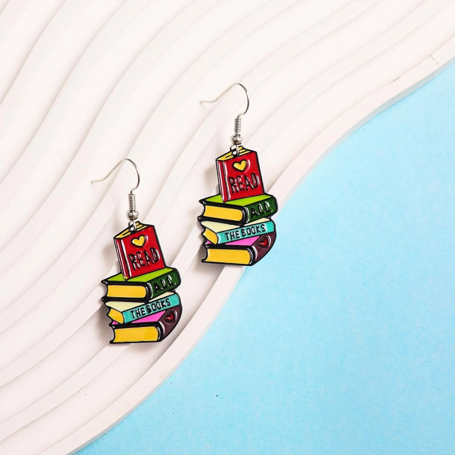 Funny Wooden Stackable Book Pencil Drop Dangle Earrings Stack of Books for Women Classic Librarian Teacher Student Graduation Back to School Jewelry
