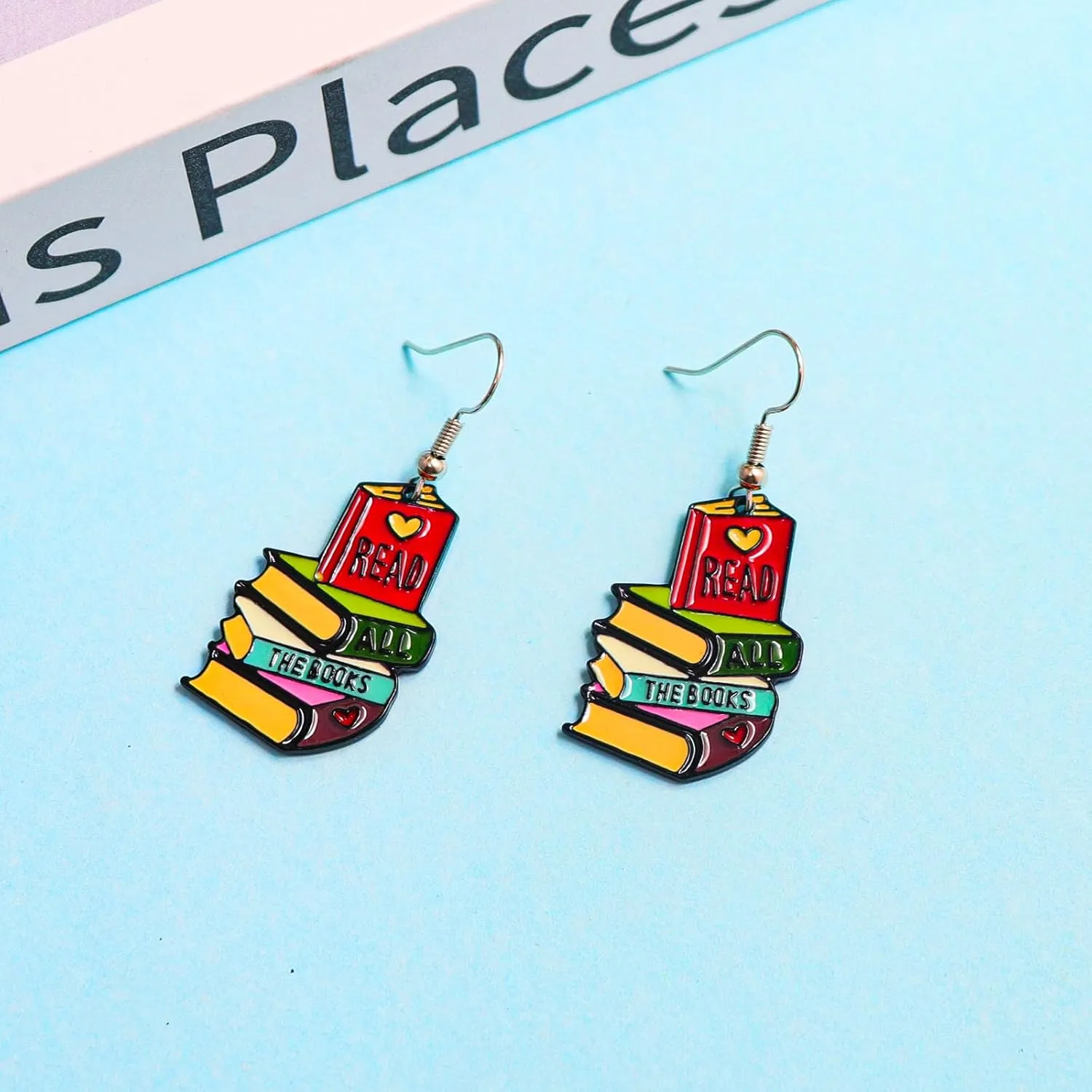 Funny Wooden Stackable Book Pencil Drop Dangle Earrings Stack of Books for Women Classic Librarian Teacher Student Graduation Back to School Jewelry