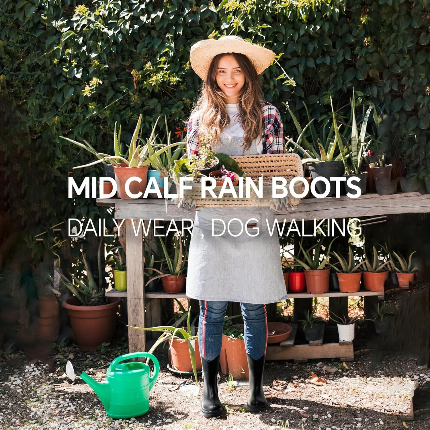 Furuian Women's Mid Calf Rain Boots Waterproof Garden Boots Lightweight Rubber Boots for Women Comfortable Work Boots for working, gardening
