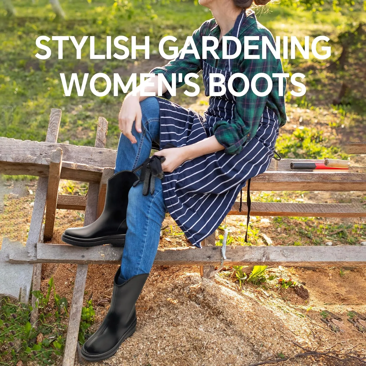 Furuian Women's Mid Calf Rain Boots Waterproof Garden Boots Lightweight Rubber Boots for Women Comfortable Work Boots for working, gardening