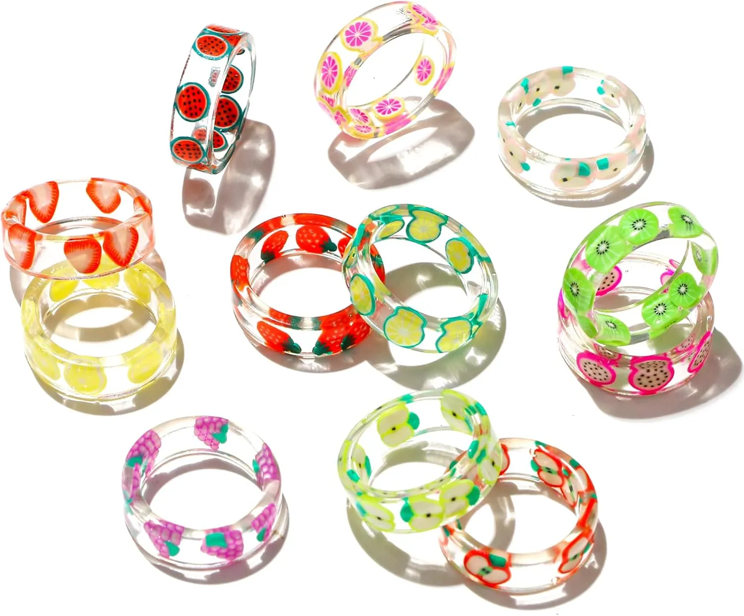 FUTIMELY 4-12 Pcs Resin Fruit Rings Set Colorful Transparent Plastic Fruit Rings