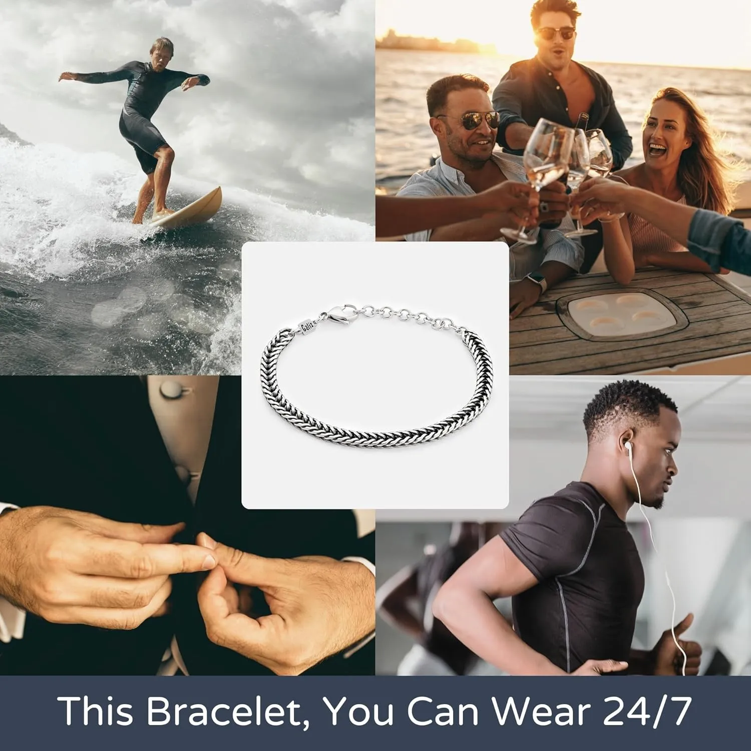 Galis Chain Bracelets For Men - Premium Stainless Steel Mens Bracelet, Silver Plated Non Tarnish Bracelet - This Snake Chain suits as Everyday Men's Bracelets is Stylish Gifts For Him 7.5"