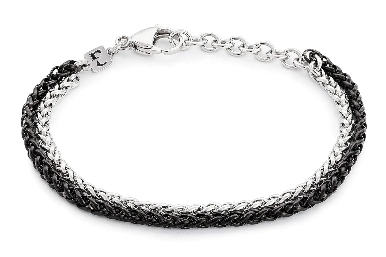 Galis Mens Bracelet - Stainless Steel for Men, Non Tarnish Rope Chain Bracelets, Stylish Birthday Gift for Boys, Dad, Son, Boyfriend - Silver & Black 7"