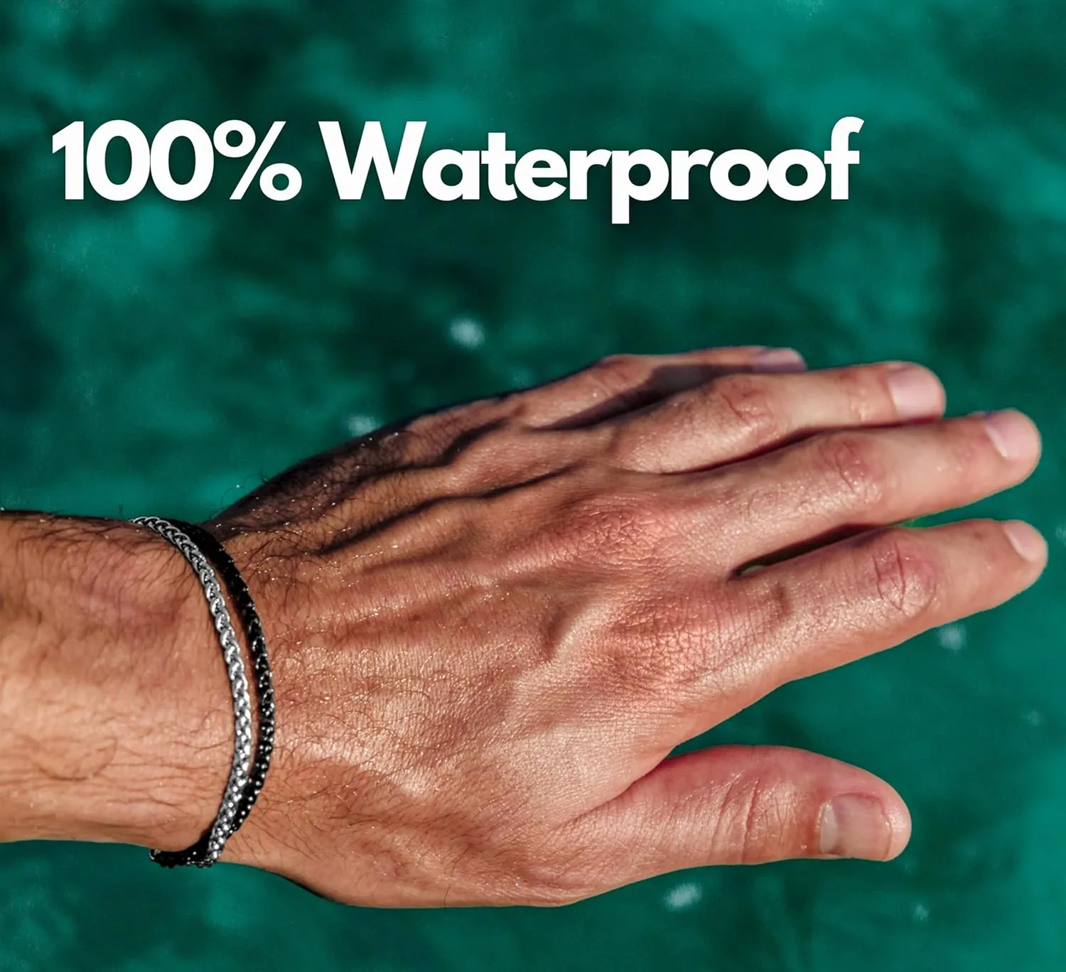 Galis Mens Bracelet - Stainless Steel for Men, Non Tarnish Rope Chain Bracelets, Stylish Birthday Gift for Boys, Dad, Son, Boyfriend - Silver & Black 7"
