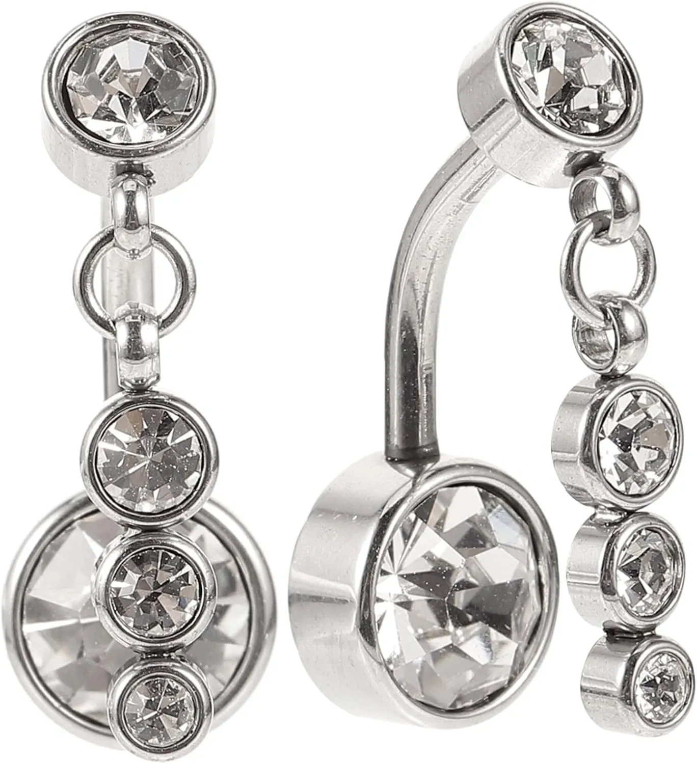 GALPADA Unique Belly Button Rings for Women 2pcs Stainless Steel Navel Rings Rhinestones Piercing Jewelry for Cosplay Party and Daily Outfits