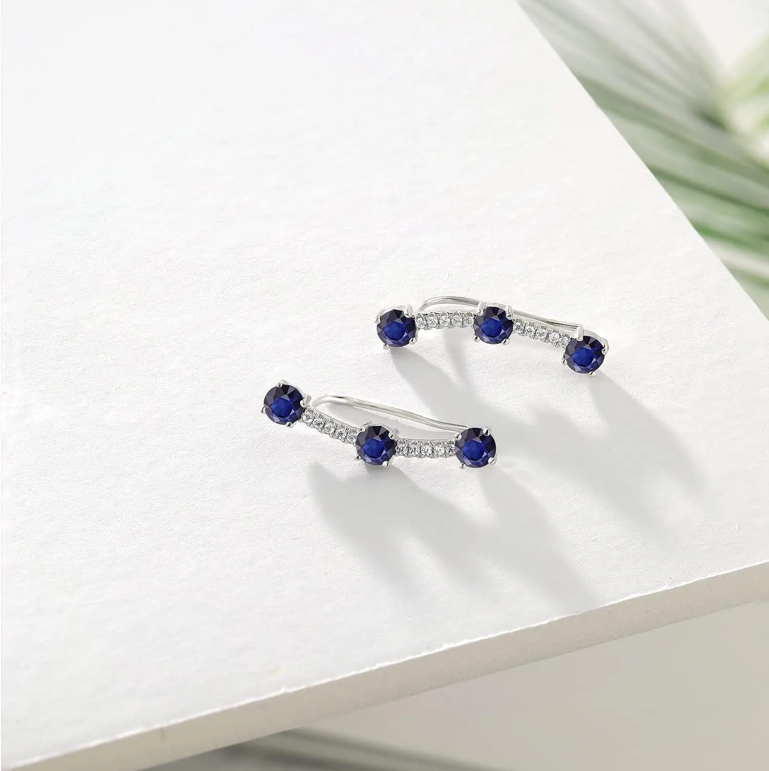 Gem Stone King 925 Sterling Silver 3 Stone Curved Cubic Zirconia CZ French Wire Cuff Earrings For Women