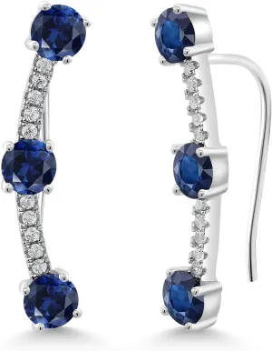 Gem Stone King 925 Sterling Silver 3 Stone Curved Cubic Zirconia CZ French Wire Cuff Earrings For Women