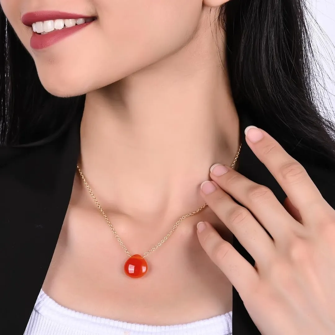 Gempires Carnelian Necklace for Women, Minimal and Dainty Orange Onyx Crystal Pendant with Natural Gemstone, Party Wear, Adjustable Length 16   2 inch