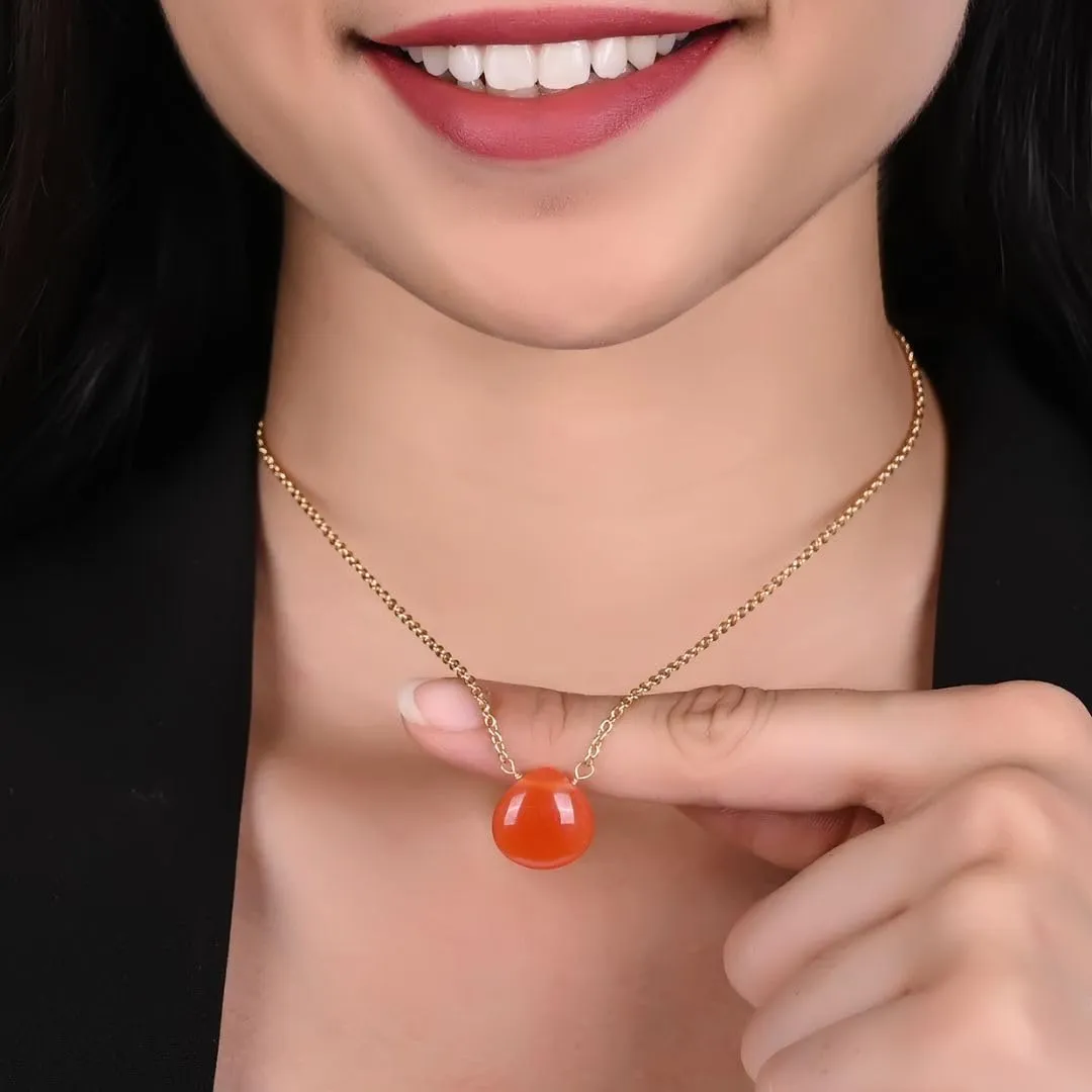 Gempires Carnelian Necklace for Women, Minimal and Dainty Orange Onyx Crystal Pendant with Natural Gemstone, Party Wear, Adjustable Length 16   2 inch