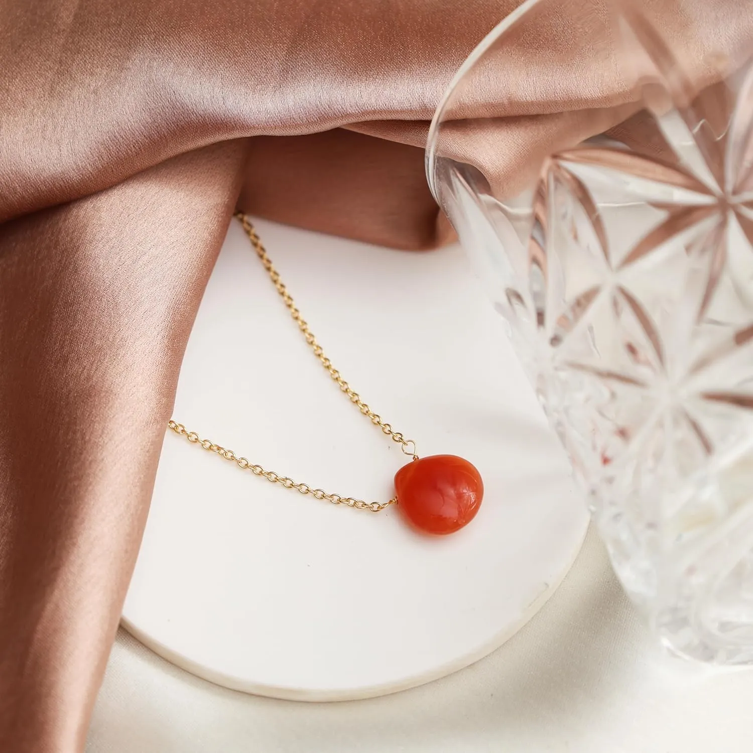 Gempires Carnelian Necklace for Women, Minimal and Dainty Orange Onyx Crystal Pendant with Natural Gemstone, Party Wear, Adjustable Length 16   2 inch