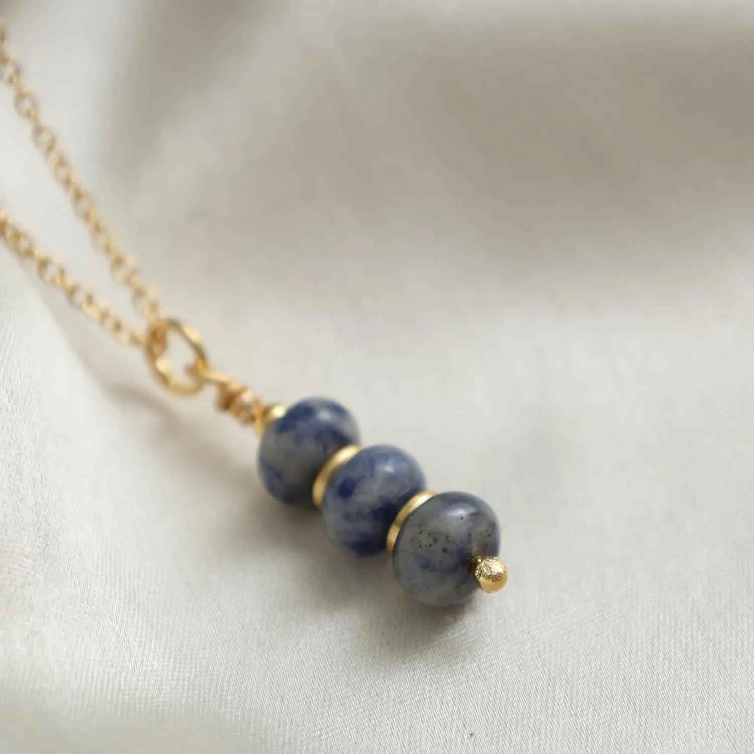 Gempires Denim Sodalite Crystal Necklace Beads Pendant Necklace Minimal and Trending Daily Wear Gift for Women s Hypoallergenic 14k Gold Plated 16 2 inch Adjustable Chain
