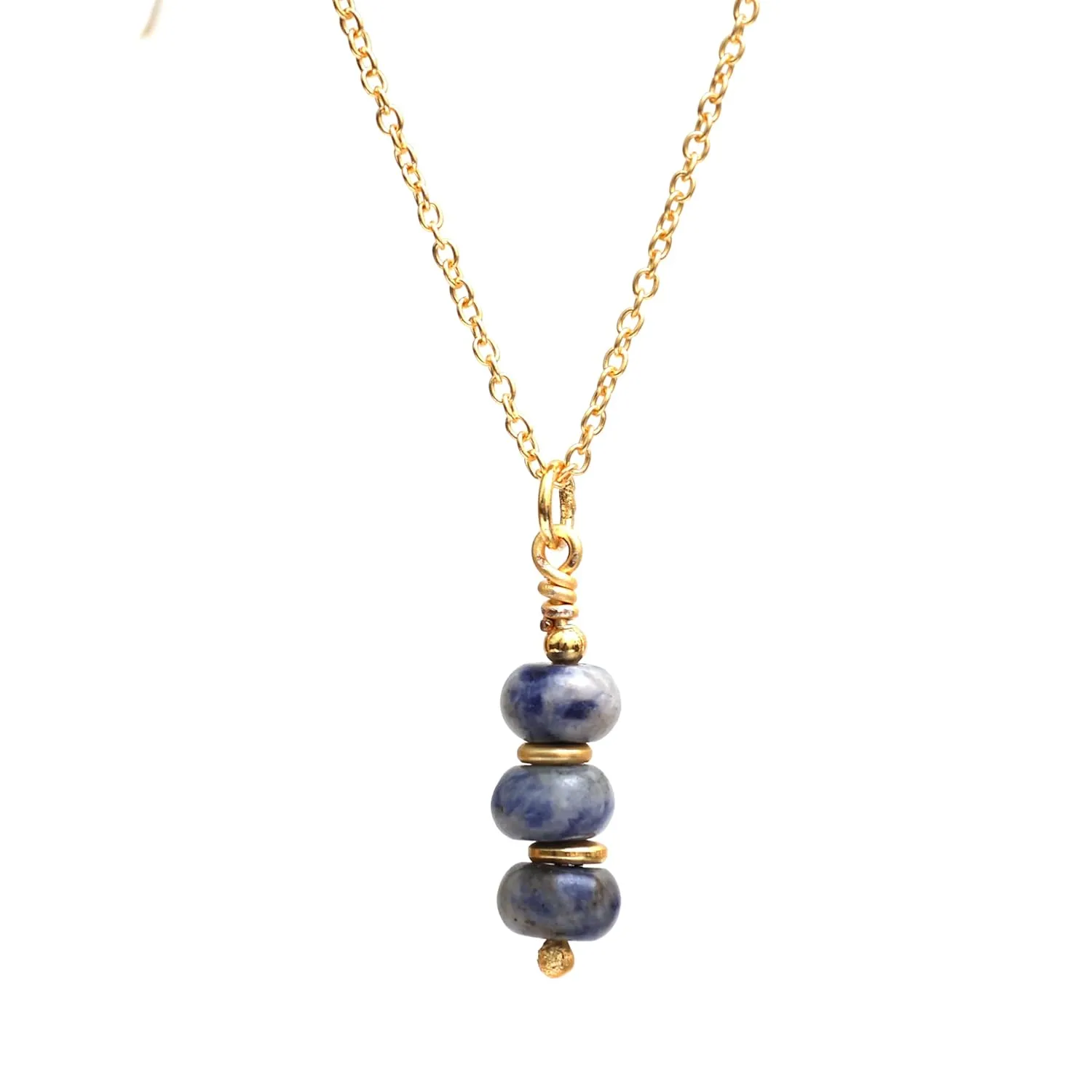 Gempires Denim Sodalite Crystal Necklace Beads Pendant Necklace Minimal and Trending Daily Wear Gift for Women s Hypoallergenic 14k Gold Plated 16 2 inch Adjustable Chain