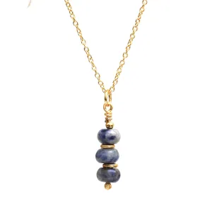 Gempires Denim Sodalite Crystal Necklace Beads Pendant Necklace Minimal and Trending Daily Wear Gift for Women s Hypoallergenic 14k Gold Plated 16 2 inch Adjustable Chain