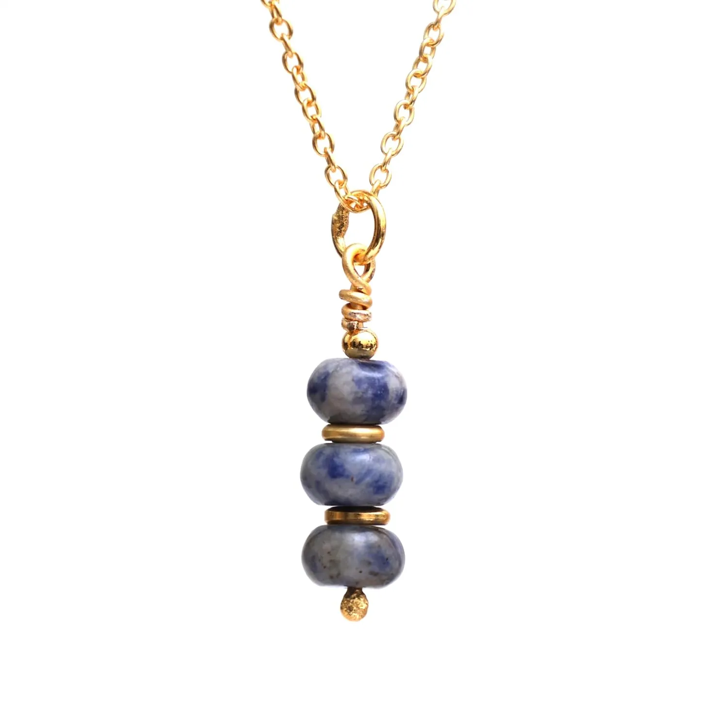 Gempires Denim Sodalite Crystal Necklace Beads Pendant Necklace Minimal and Trending Daily Wear Gift for Women s Hypoallergenic 14k Gold Plated 16 2 inch Adjustable Chain