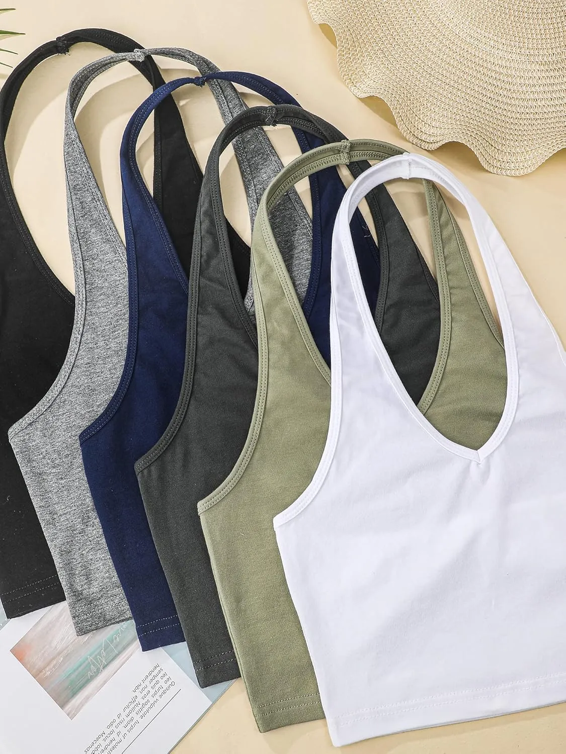 Geyoga 6 Pcs Halter Tops for Women V Neck Backless Sleeveless Tank Vest for Girls