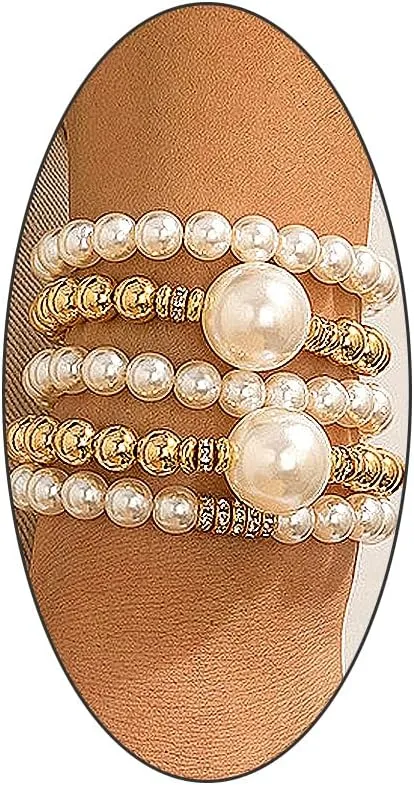 GIGB PBDK 5Pcs Stackable Pearls Beaded Bracelets Set for Women, Chunky Stretch Round Ball Beads Bangles Statement Bracelets Boho Beach Holiday Jewelry