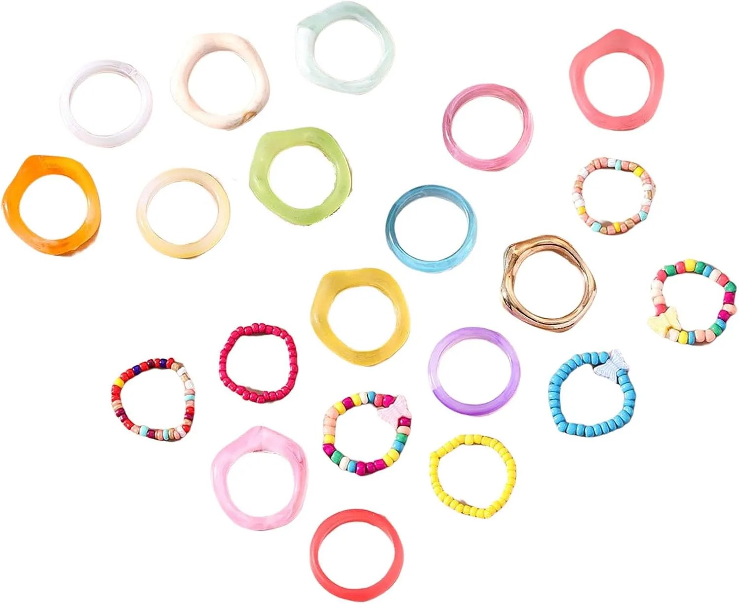 GIGB PBDK Multicolor Resin Chunky Rings,Cute Acrylic Flower Rings Set Funny Candy Plante Ring Knuckle Finger Rings Geometric Jewelry Gifts for Women