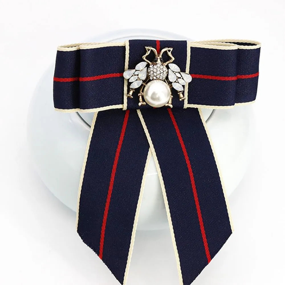 Girls Campus wind striped bee Rhinestone bow tie shirt collar pin brooch versatile clothing accessories Multi-colors