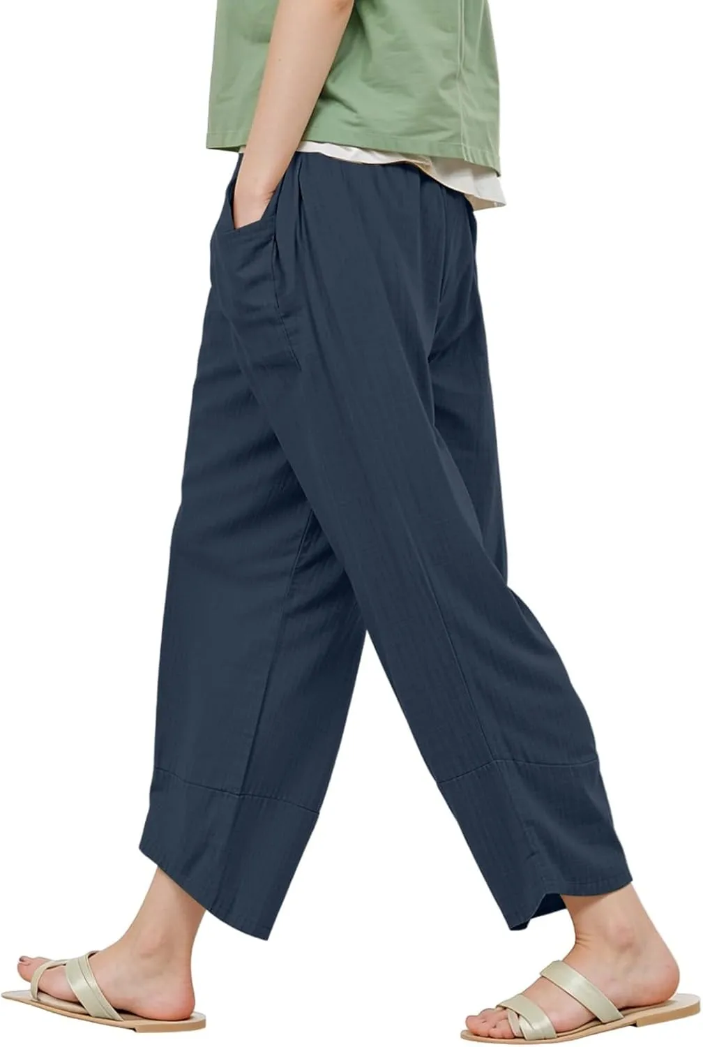 GOFULY Lounge Pants Women Casual Elastic Waist Sumemr Pants Straight Wide Leg High Waisted with Pockets 2025 Slacks Clothes