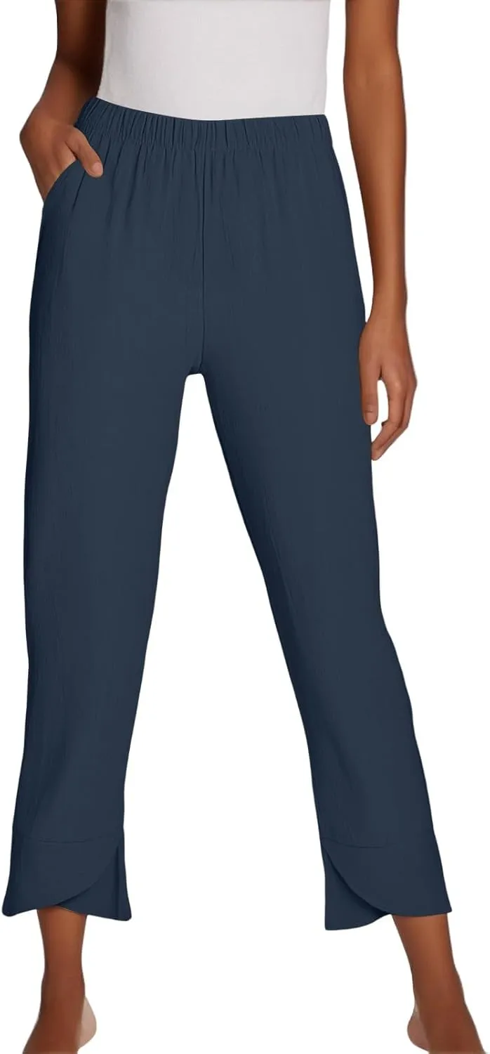GOFULY Lounge Pants Women Casual Elastic Waist Sumemr Pants Straight Wide Leg High Waisted with Pockets 2025 Slacks Clothes