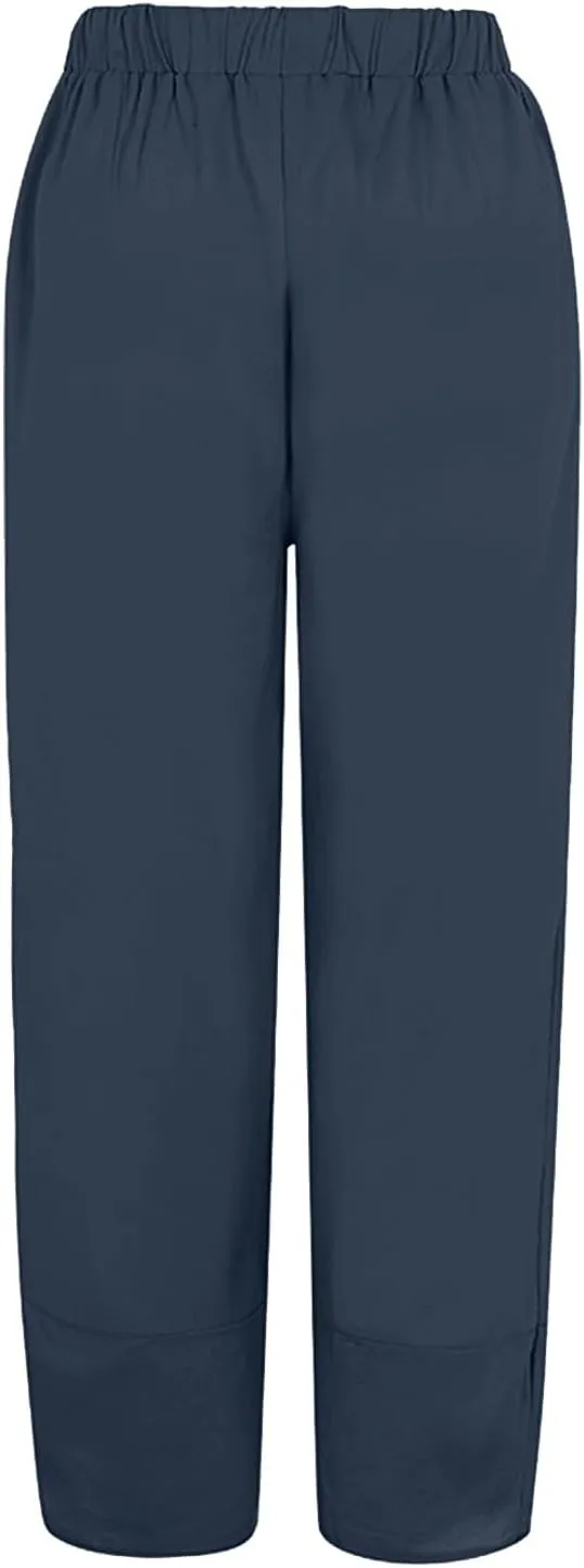 GOFULY Lounge Pants Women Casual Elastic Waist Sumemr Pants Straight Wide Leg High Waisted with Pockets 2025 Slacks Clothes