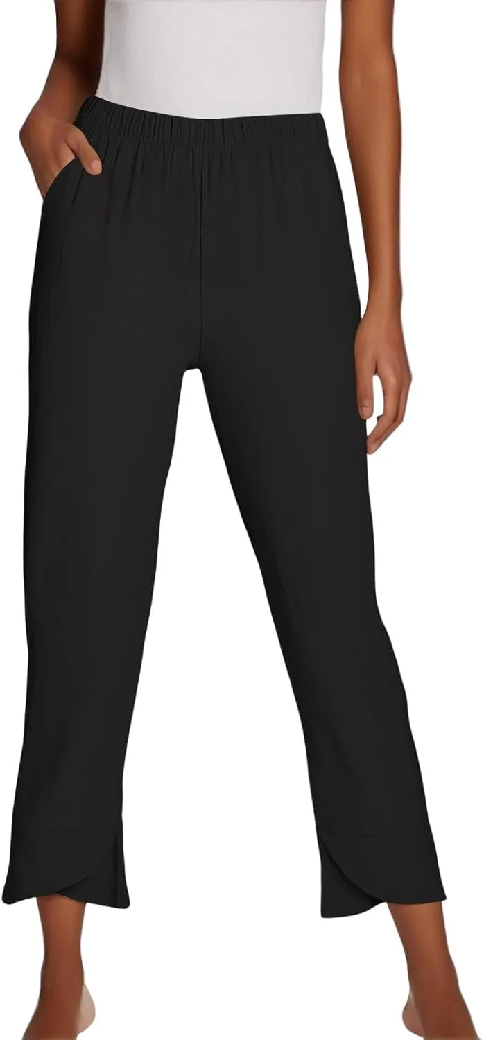 GOFULY Lounge Pants Women Casual Elastic Waist Sumemr Pants Straight Wide Leg High Waisted with Pockets 2025 Slacks Clothes