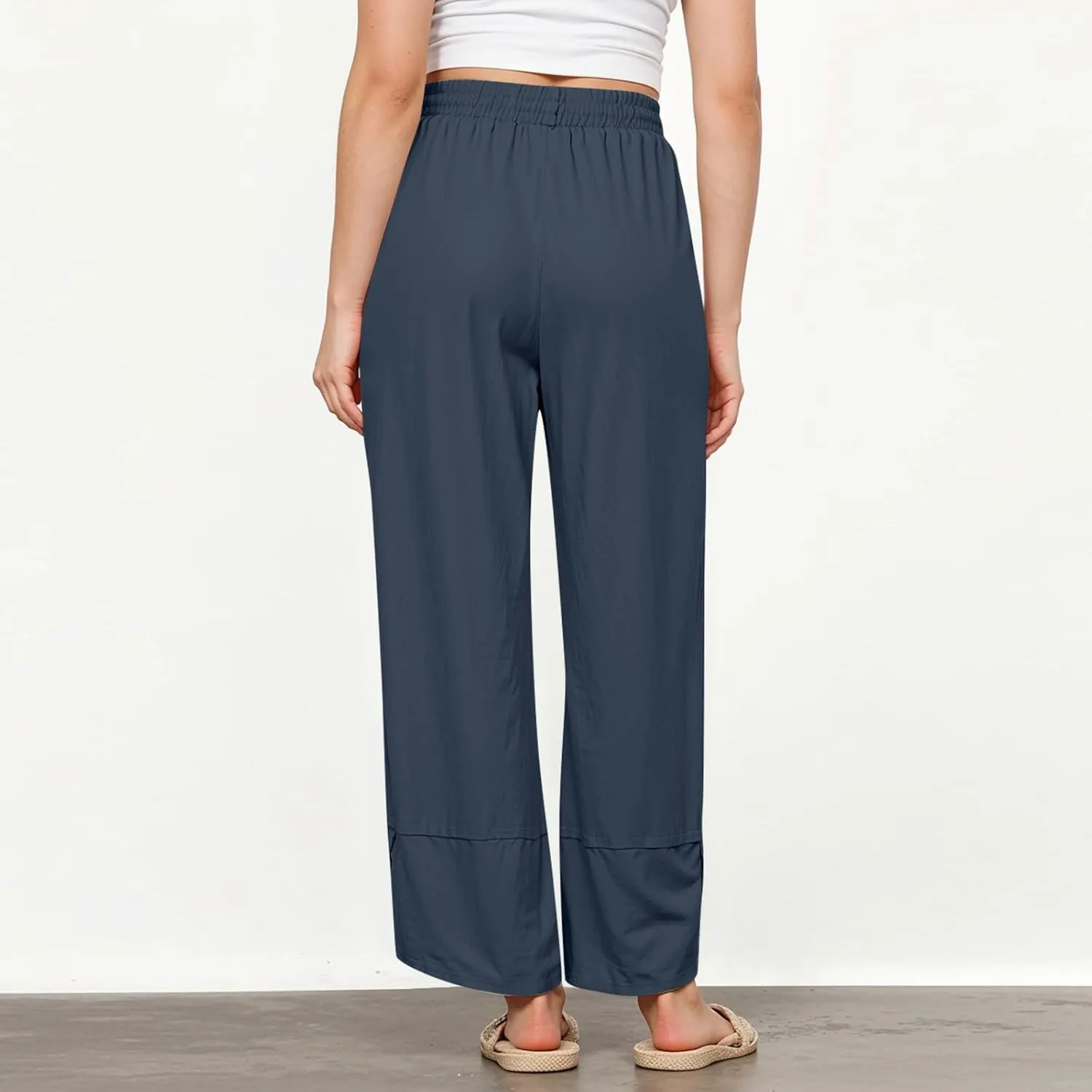GOFULY Lounge Pants Women Casual Elastic Waist Sumemr Pants Straight Wide Leg High Waisted with Pockets 2025 Slacks Clothes