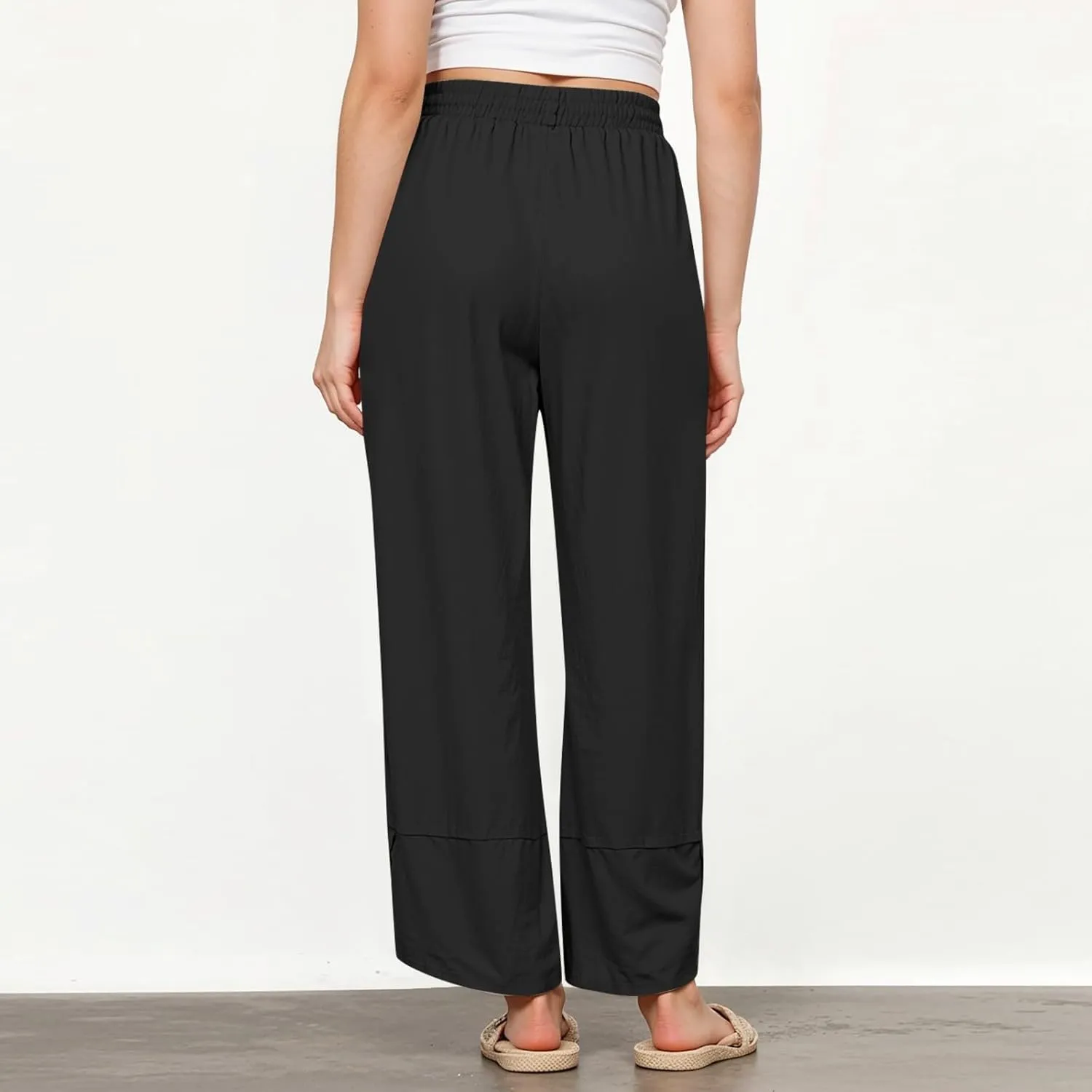 GOFULY Lounge Pants Women Casual Elastic Waist Sumemr Pants Straight Wide Leg High Waisted with Pockets 2025 Slacks Clothes