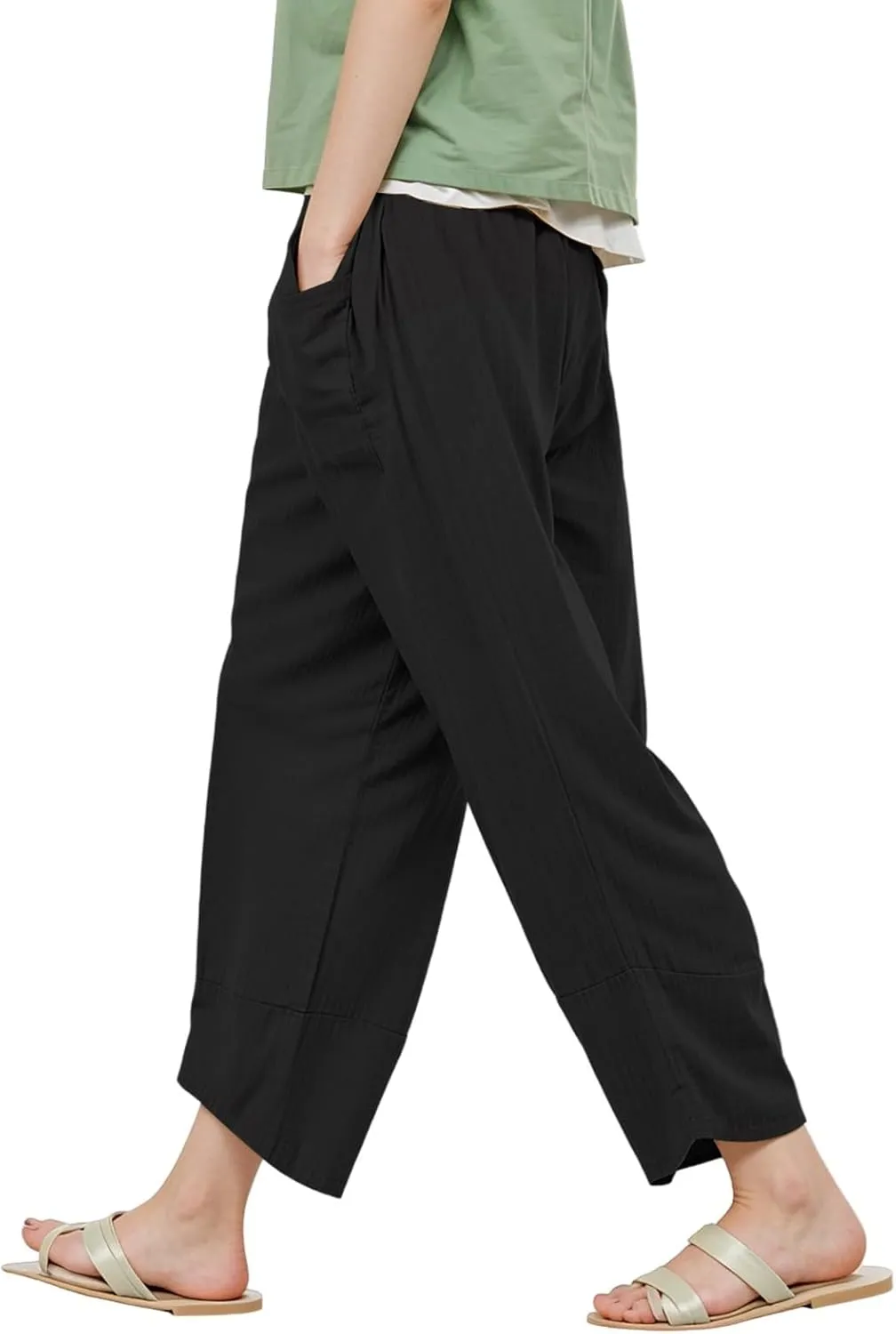 GOFULY Lounge Pants Women Casual Elastic Waist Sumemr Pants Straight Wide Leg High Waisted with Pockets 2025 Slacks Clothes