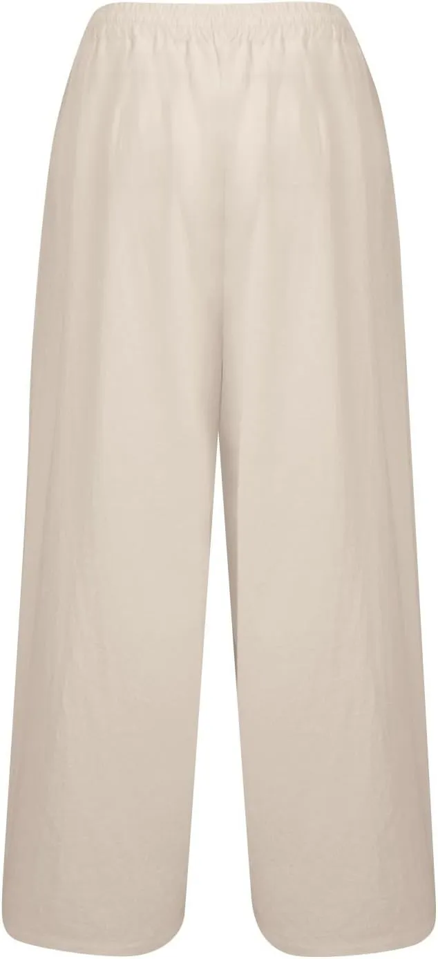 GOFULY Pants for Women 2025 Straight Wide Leg High Waisted Sumemr Pants Elastic Waist Drawstring Beach Trousers with Pockets