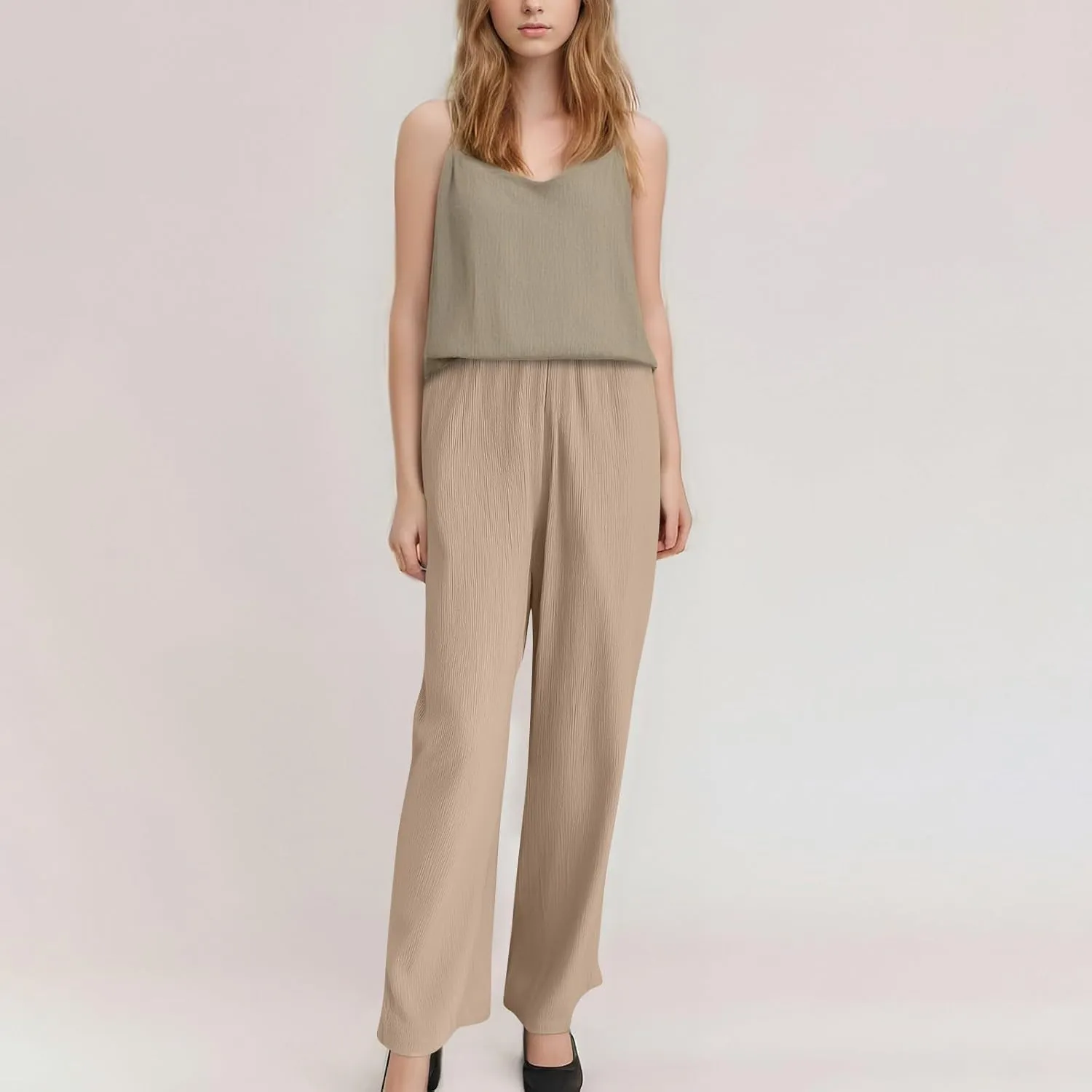 GOFULY Pants for Women 2025 Straight Wide Leg High Waisted Sumemr Pants Elastic Waist Drawstring Beach Trousers with Pockets
